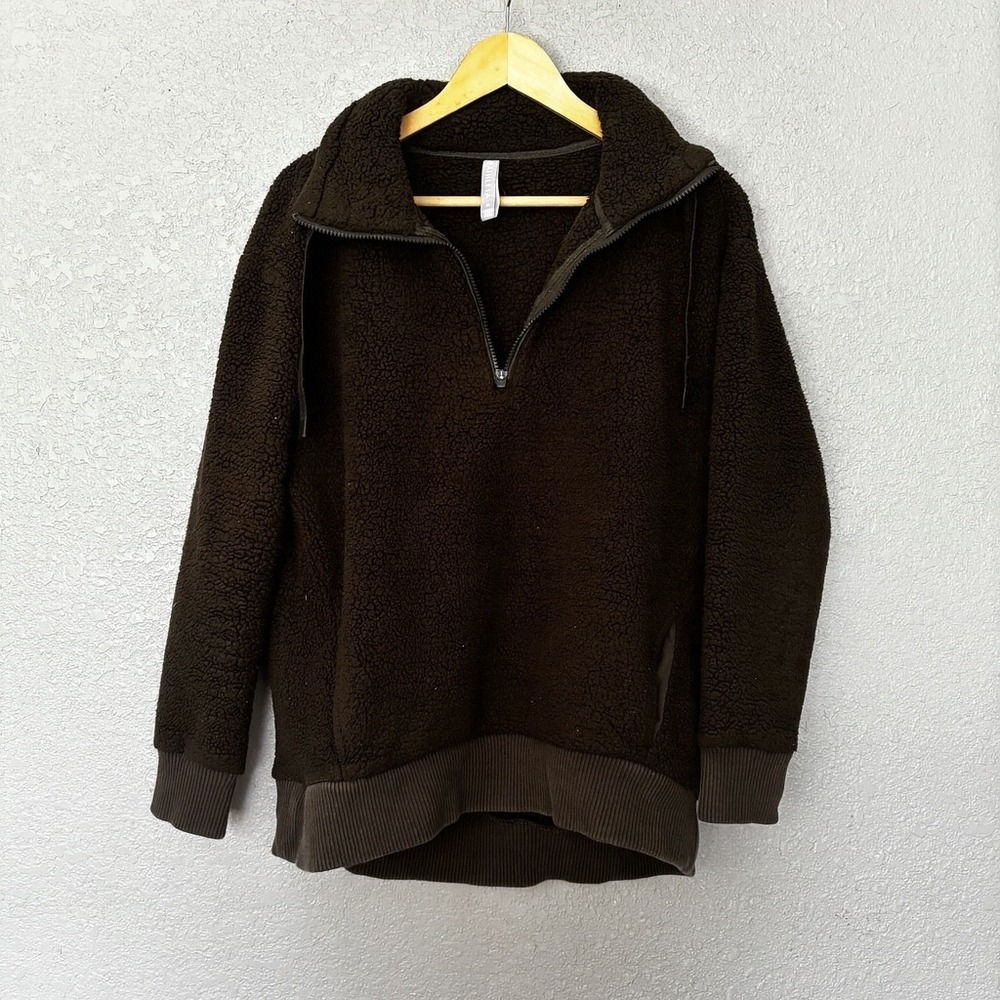 Athleta Sherpa Fleece Quarter Zip Pullover Sweatshirt Women Medium Olive‎ hunter